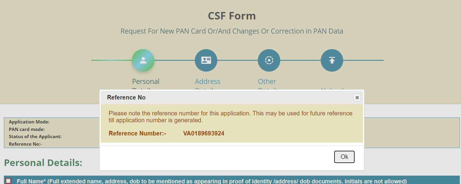PAN Correction CSF Form