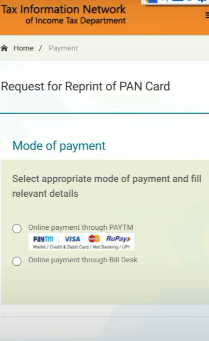 PAN Reprint Payment