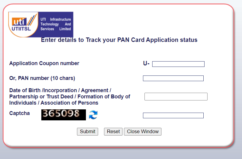 PAN Card Track UTI